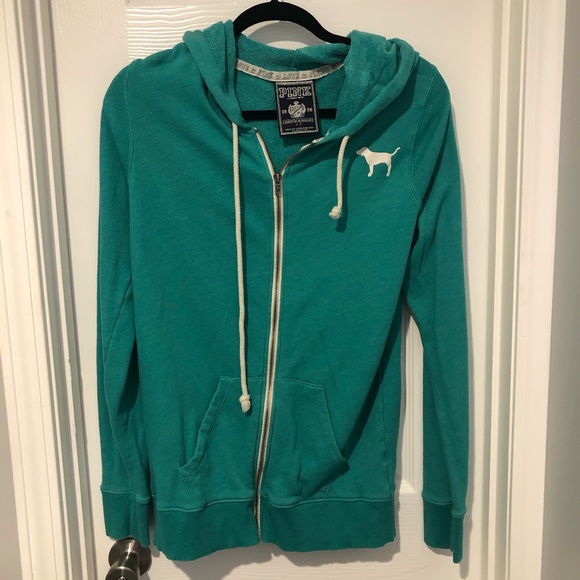 3/$15 Victoria’s Secret PINK teal zipper hoodie - Picture 2 of 10